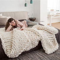 Hand Chunky Knitted Blanket Thick Yarn Merino Wool Bulky Knitting Throw Blankets Nordic Chunky Knitted Blanket DropShipping