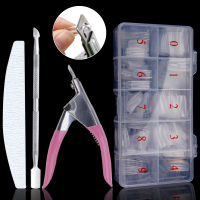 500PcsBox Fake Nail Tips Manicure Set French Acrylic Nails Capsules Artificial Fingernails Clipper Kit Nailfile Cleaning Brush