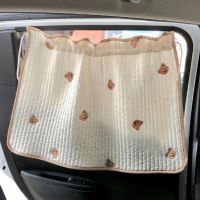 Cute Cartoon Embroidered Thickened Cotton Baby Car Window Sunshade Cover UV Protection Suction Cup Installed Sliding Curtain