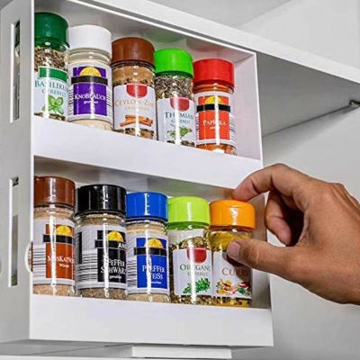 Kitchen Spice Organizer Rack Multi-Function Storage Rack Rotating Shelf Slide 2 Layer Cabinet Cupboard Organizer Bottle Store