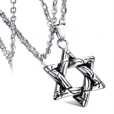 JDY6H Fashion Hexagram Necklace Men Hip Hop Punk Geometric Pendant Necklace for Men Retro Trend Punk Jewelry