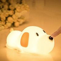 卐 Cute Dog Led Night Light Touch Sensor Silicone Lamp 2 Colors Dimmable Timer USB Rechargeable Bedside Puppy Lamp for Children Baby Gift