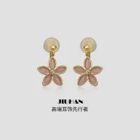 [COD] Explosive womens spring and summer pink cats eye flower pendant mosquito coil ear clip exquisite girly ins earrings without