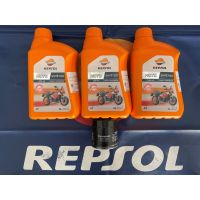 Repsol Moto Sintetico 4T 10W40 ปริมาณ 1 ลิตร 3 ชิ้น แถมกรองน้ำมันเครื่อง HONDA KAWASAKI YAMAHA BENELLI1ลูก(เฉพาะรุ่น)