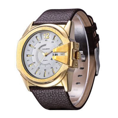 Cagarny Watch Men Sport Watch Men Gold Case Man Watches Leather Watchband Date Military Wristwatches Relogio Masculino D6838 New