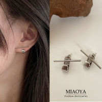 MIAOYA Fashion Jewelry Shop การออกแบบทางเรขาคณิต รูปตัวยู ต่างหูสตั๊ดสำหรับผู้หญิง อุปกรณ์เสริมโลหะสีเงินสำหรับนักเรียน ของขวัญวันเกิดที่สวยหรู