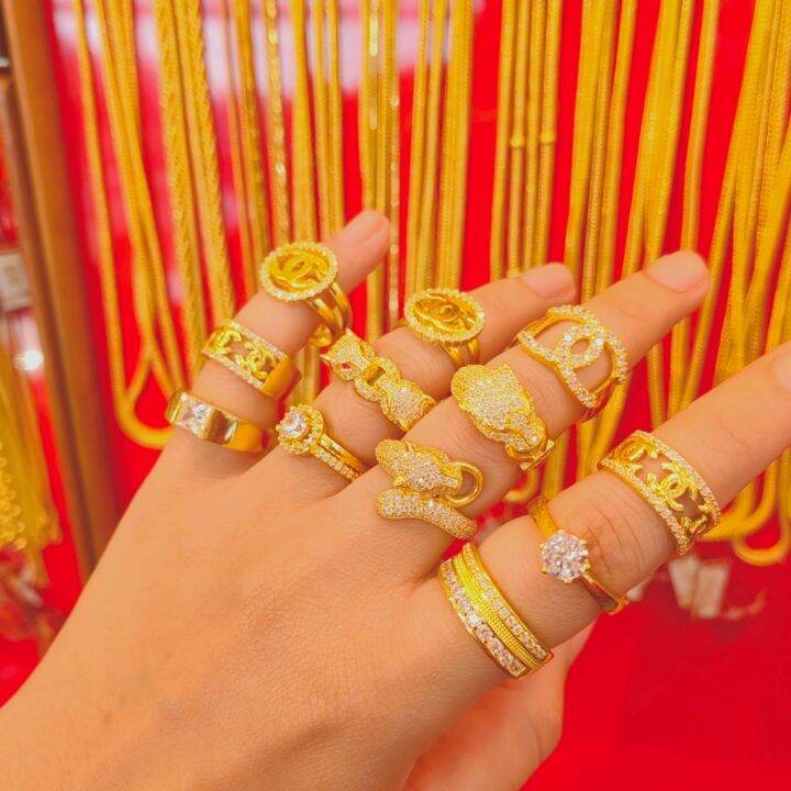 แหวนทองคำแท้ 2 สลึง 96.5% งานพลอยยอดนิยม น้ำหนัก (7.6กรัม) ทองแท้ เลือก