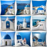 【CW】☼∏  Greek Santorini Pattern Print Collection Pillowcase Office Decoration Sofa Cushion 45x45cm