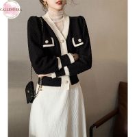 Women Knitted Jacket French Vintage Pearl Button Cardigan Tops Long Sleeves V Neck Knitted Sweater