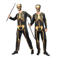 ? Popular Clothing Theme Store~ Cos Golden Skull Print One-Piece Halloween Costume Company Annual Meeting Dance Party Bar Nightclub Ds