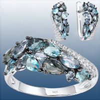 【lz】﹊  anel feminino aliança de namoro aliança dbrincos feminino joias feminina brincos Luxo aquamarine cristal conjunto de jóias casamento nupcial anel de noivado brincos conjunto dia das mães presente jóias joyas para damas