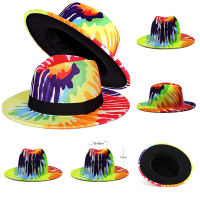 ผู้หญิง Fedora มัดย้อม Multicolor ปีกกว้างรู้สึกปานามาหมวกอย่างเป็นทางการชุดแต่งงานผู้ชายหมวกแจ๊สหมวกฤดูหนาว wholese