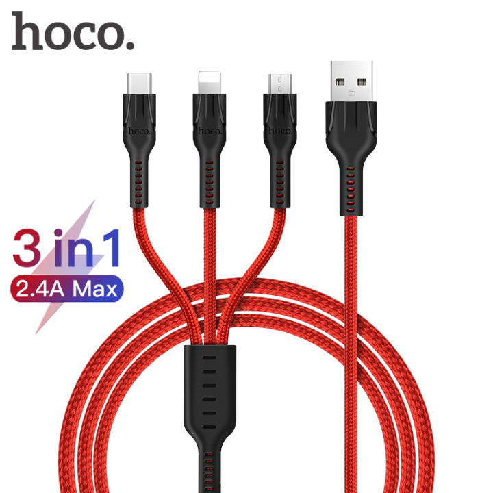 HOCO New U31 Benay One Pull 3 in 1 USB Charger Cable Lightning Micro USB  USB-C For Samsung Oppo VIVO HUAWEI Mobile Phone Cables 