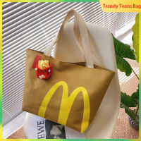 กระเป๋าทรงสี่เหลี่ยมมีหูหิ้วสะพายไหล่ Mcdonalds สำหรับผู้หญิงกระเป๋าผ้าใบสะพายไหล่แฟชั่นบรรจุของได้มากญี่ปุ่นอินเทรนด์กระเป๋ามีที่จับ