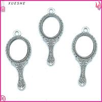 XUESHE 10pcs กระจกสะท้อนแสง จี้ชาร์มอัลลอย โลหะผสมอัลลอยด์ 34x14mm เครื่องรางสไตล์ทิเบต จี้เสน่ห์ของ Bails เงินโบราณ เครื่องรางรูปกระจก ทำเครื่องประดับ DIY