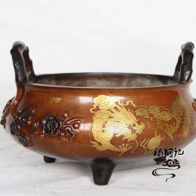 On Sale ทองแดงบริสุทธิ์และทองแดงสองหน้าหูสามขา Incense Burner เครื่องประดับธูปทองของในครัวเรือนพระพุทธรูปทิเบต