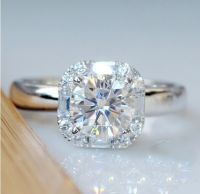 แหวนแต่งงานสีเงินสำหรับผู้หญิงฝังเพชร Cz AAAA 2กะรัตเครื่องประดับแหวนหมั้นขนาดใหญ่