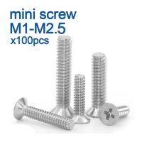 100Ppcs/lot 304 Stainless steel GB819 Cross Phillips Flat Countersunk Head Screw Bolt mini screws  M1 M1.2 ~M2.5 Screw Nut Drivers