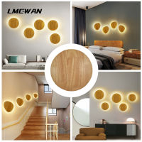 Wooden LED wall lamp wooden craft round oval decorative lamp indoor lighting wall-mounted warm light simple decoration