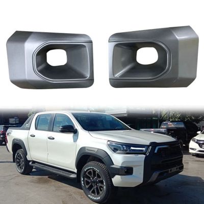 1Pair Car Bumper Fog Light Lamp Hoods Housing Cover Front Grey Fit for Toyota Hilux Rocco 2020 2021