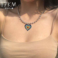 17KM แฟชั่นที่มีสีสันความรักหัวใจคู่รักสร้อยคอผู้หญิงผู้ชายคู่ Rainbow Heart สร้อยคอ Choker เครื่องประดับ