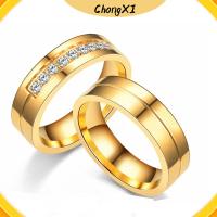 CHONGXI ใหม่ ความรัก AAA CZ แหวนแต่งงาน ทอง 18K ชุบ ลูกบาศก์เซอร์โคเนีย สแตนเลส