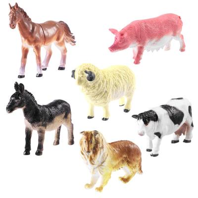 6PCSset Mini Farm Poultry Animals Action Figures Simulation Model Pig Duck Hen Goose Horse Cow Dog Goat Bear Role Play Toy