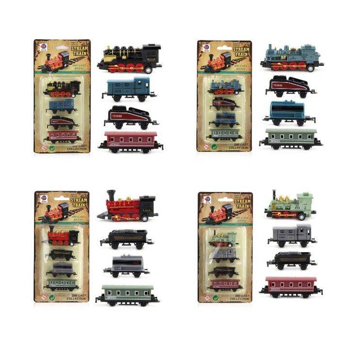 ชุด-kids-toys-รถไฟไอน้ำรถของเล่นรถไฟดึงกลับแบบของเล่นรถโมเดล-diecast-สำหรับเด็ก2ถึง4ปีแบบย้อนยุค