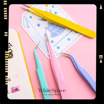 2pcs Macaron-colored Stainless Steel Tweezers, Bent & Straight & Pointed  Clamps For Scrapbooking, Stickers, Manicure