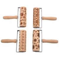 Hand-Held Embossed Rolling Pins Christmas Wooden Hand Grip Engraved Rolling Pin For Baking Non-Stick Bossed Professional Dough R Bread  Cake Cookie Ac