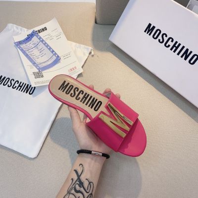 2023 Letter Flat Bottom Slippers Early Spring New Trendy Big Letter moschinoˉLogo Slippers Large Womens Shoes