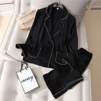 Faux Silk Pajamas Set Spring Summer Woman Pajamas Sleepwear Casual Long-sleeved Trousers Satin Silk Female Homewear