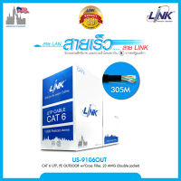 LINK US-9106OUT : CAT 6 UTP, PE OUTDOOR w/Cross Filler, 23 AWG (Double Jacket) สีดำ 305 M.
