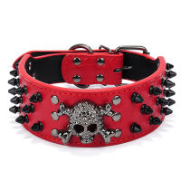 Studded PU Leather Punk Dog Collars Black Spiked Skull Medium Large Dog Collar For Pitbull Boxer Mastiff 2inch