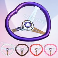 Universal 14inch Heart Steering Wheel JDM Racing Styling Girly Pink Heart Shape Steering Wheel Furniture Protectors Replacement Parts