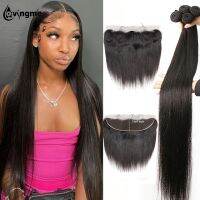 Brazilian Straight Human Hair 3 4 Bundles With 13x4 Frontal 4x4 Closure Transparent Lace Hair Bundle Extensions For Black Women