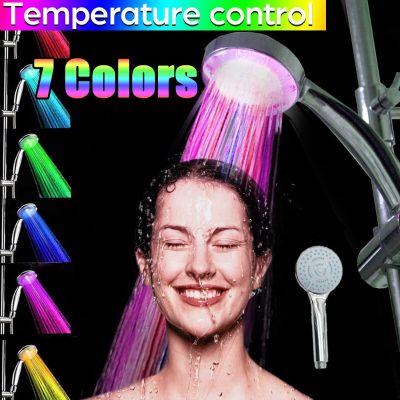 Shower Head LED Rainfall Shower Sprayer Automatically Color-Changing Temperature Sensor Water Saving Showerhead for Bathroom New  by Hs2023