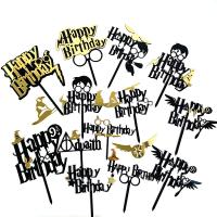 Harry Collection Gold Acrylic Birthday Cake Topper Glasses Witch Hat Wings Boy Baby Girl Happy Birthday Cake Dessert Decoration