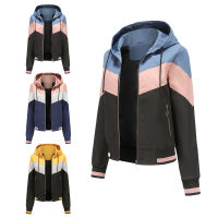 2022 Womens Thin Windbreaker Womens Spring and Autumn Hooded Jacket Womens Outdoor Raincoat with Color Drawstring Jacket