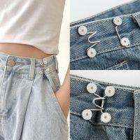 Detachable Retractable Metal Buttons Pearl Snap Fastener Pants Pin Sewing-Free Resize Buckles for Jeans Perfect Fit Reduce Waist Haberdashery