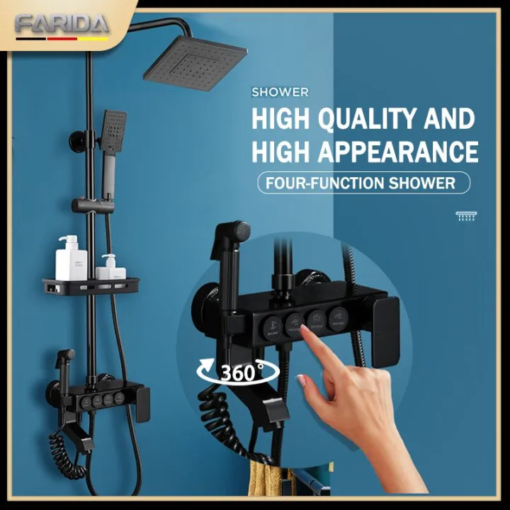 FARIDA 4 in1 Stainless Steel Bathroom Shower Hose Set Hot and Cold