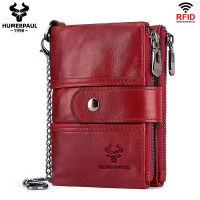 [Free Shipping] ZZOOI European and American RFID Short Wallet Top Layer Cowhide Mens and Womens Wallet Double Zipper Genuine Leather Wallet