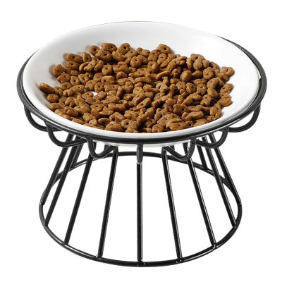 Feeding Anti Vomit Home Food Water Pet Supplies Small Dog With Metal Stand Non Spill Fish Bone Pattern Whisker Friendly Wet Dry Wide Shallow Ceramic Cat Bowl