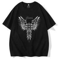 【Hot Sale】 Dark brand cross wings short-sleeved T-shirt large size mens pure retro street top