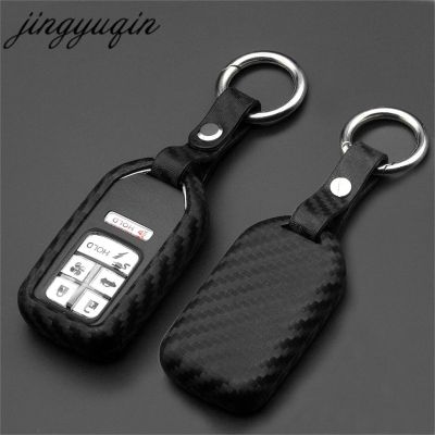 dfthrghd jingyuqin Carbon Silicone Car Remote Key Cover for Honda CRV Pilot Accord Civic Fit Freed Jazz BRV HRV Vezel City Keyless Case