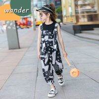 WANDER ชุดเช็ตเด็กผญ ชุดเอี้ยมเด็กผู้หญิง ออกแบบลายพิมพ์แฟชั่นเกาหลี จั๊มสูทเด็กผู้หญิงเสื้อกั๊กเด็กโตเซ็ต2ชิ้น23717