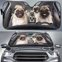 Pug Family Funny Auto Sun Shade ม่านบังแดดส่วนบุคคล,ของขวัญที่กำหนดเองรูปแบบสัตว์ที่กำหนดเองม่านบังแดด,สไตล์สำหรับรถยนต์