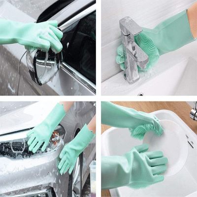 Dishwashing Cleaning Gloves Magic Silicone Rubber Dish washing Gloves for Household Scrubber Kitchen Clean Tool Scrub 1 Pair Safety Gloves