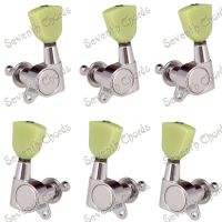 A set 6 Pcs Chrome Retro Guitar Tuning Pegs Tuners Machine Heads For Acoustic Electric Guitar. - Jade Green Trapezoid Button