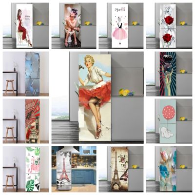 【CW】 Watercolor Woman Fridge Stickers Tiger Refrigerator Sticker Self-adhesive Wallpaper Door Cover Film Decoration
